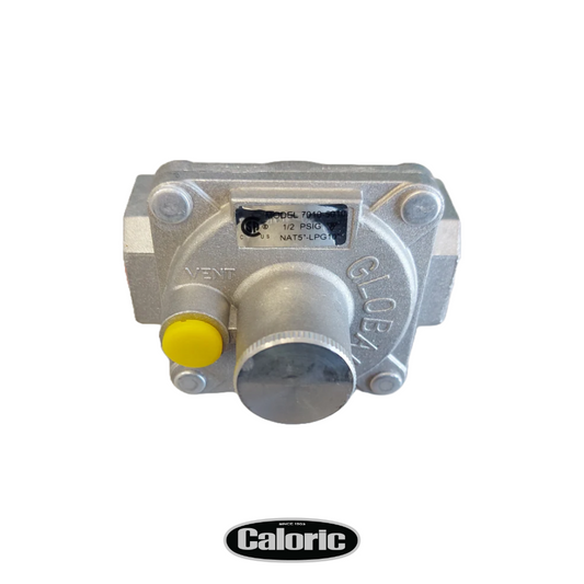 Gas regulator for Caloric CPR304-SS, CPR366-SS, and CPR488-SS. Part # 08-00101.