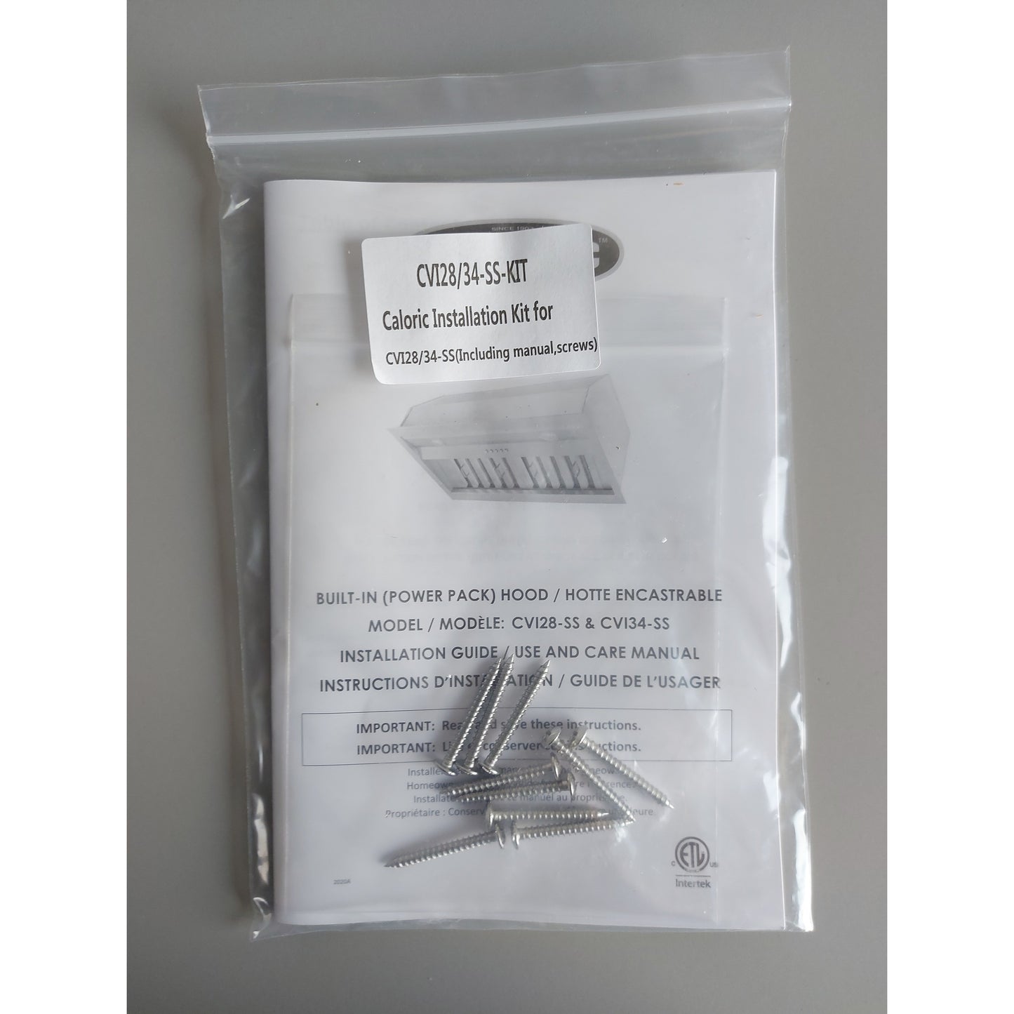 Caloric Hood CVI28/34-SS Caloric Installation Kit for CVI28/34-SS (Including manual, screws) (CA-CVI28/34-SS-KIT)