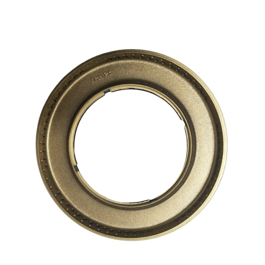 A gold-colored metal outer ring burner cap.