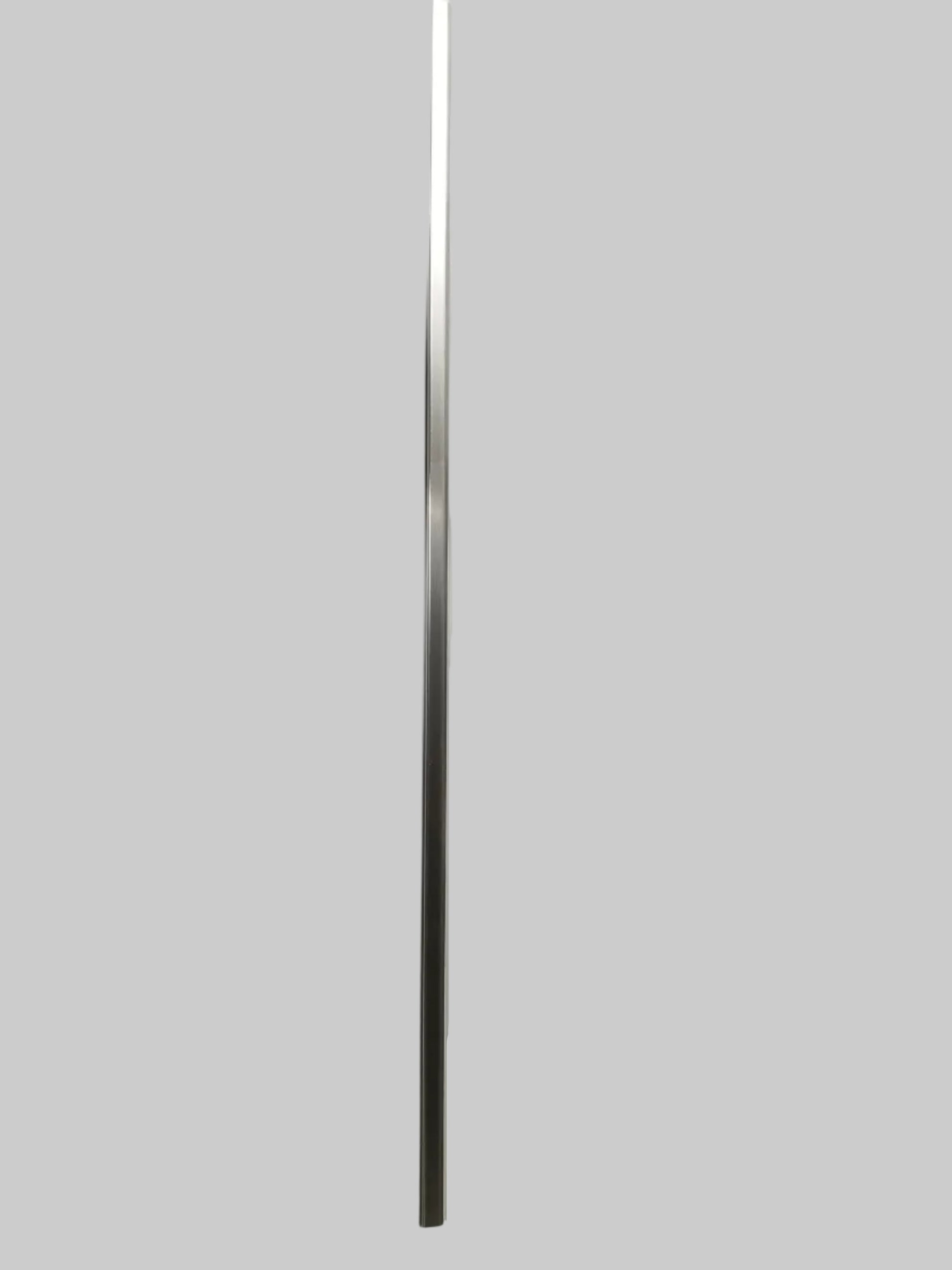 A silver-colored metal trim piece against a white background.