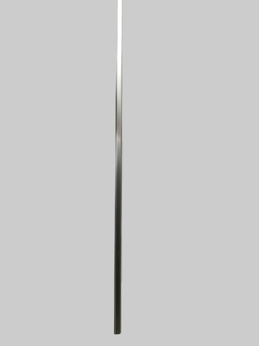 A silver-colored metal trim piece against a white background.